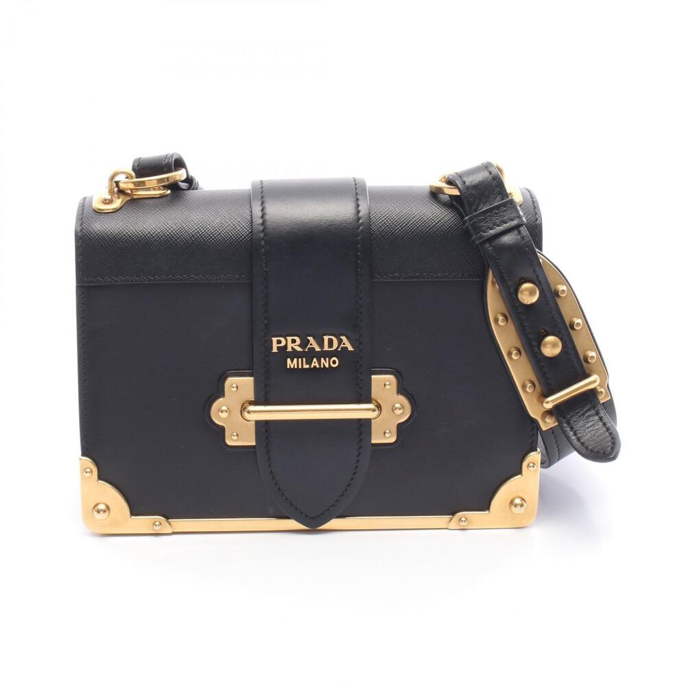 Prada Cahier Shoulder Bag Leather Saffiano Black